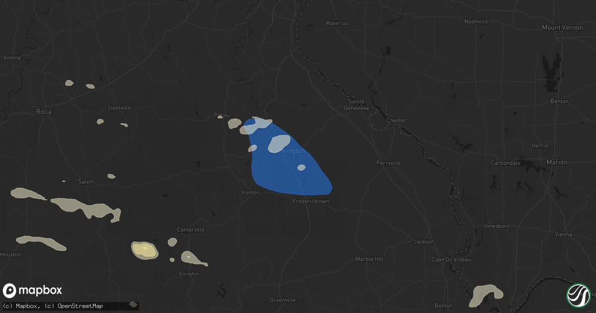 Hail map in Farmington, MO on July 31, 2026