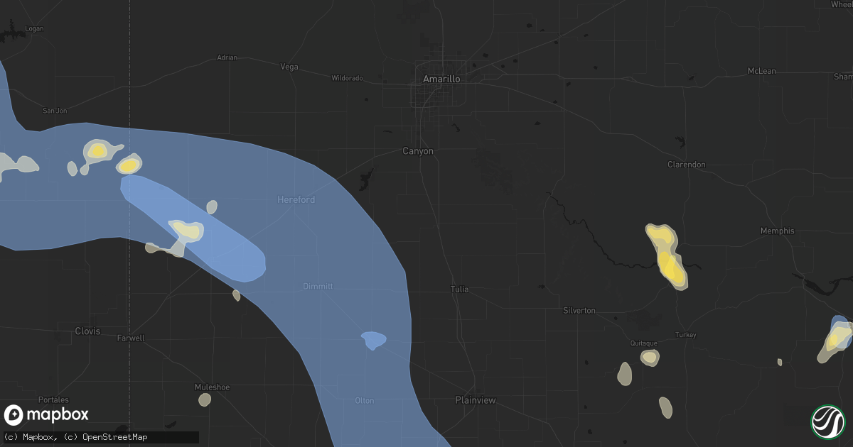 Hail map in Happy, TX on July 31, 2026