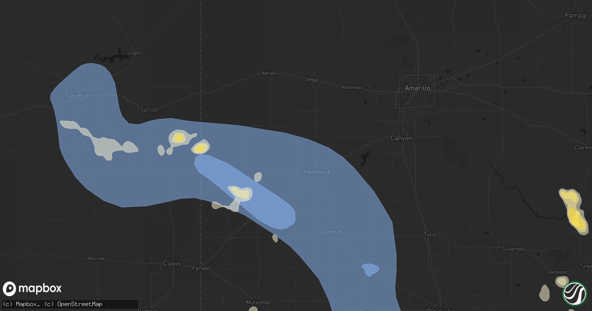 Hail map in Hereford, TX on July 31, 2026