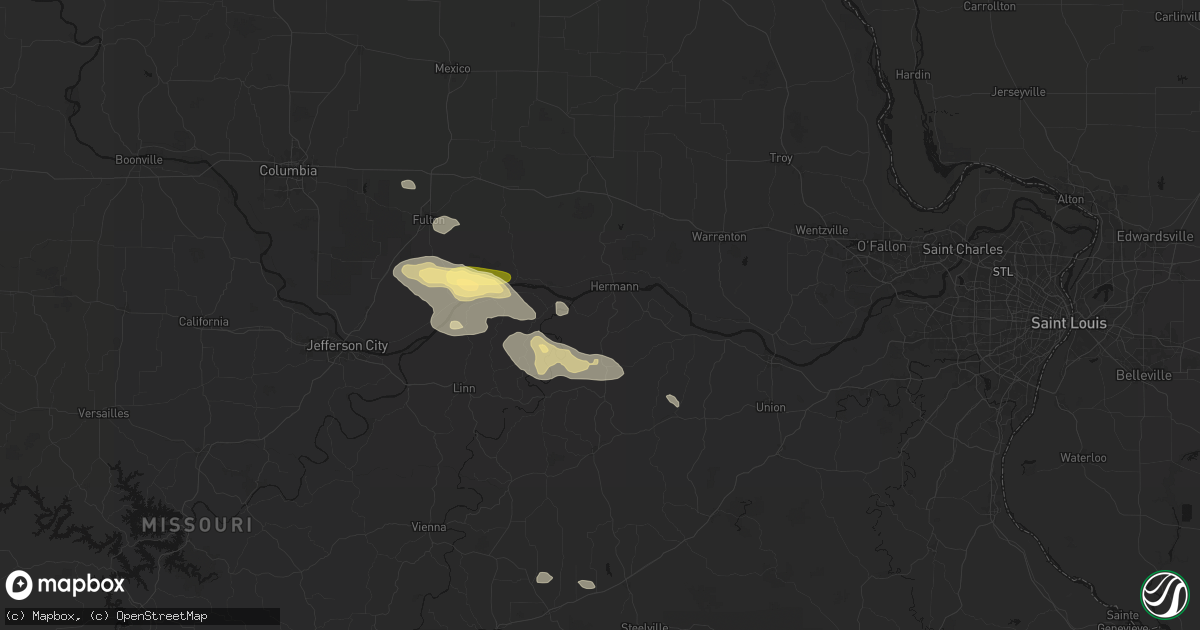 Hail map in Hermann, MO on July 31, 2026