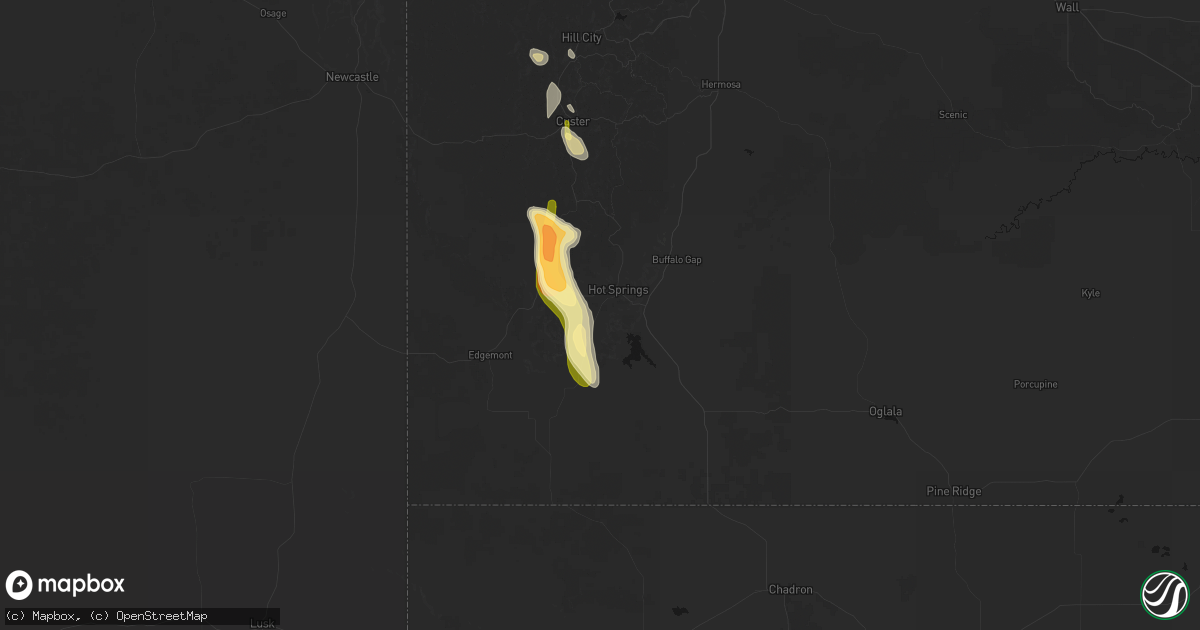 Hail map in Hot Springs, SD on July 31, 2026