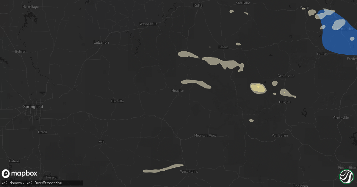 Hail map in Houston, MO on July 31, 2026
