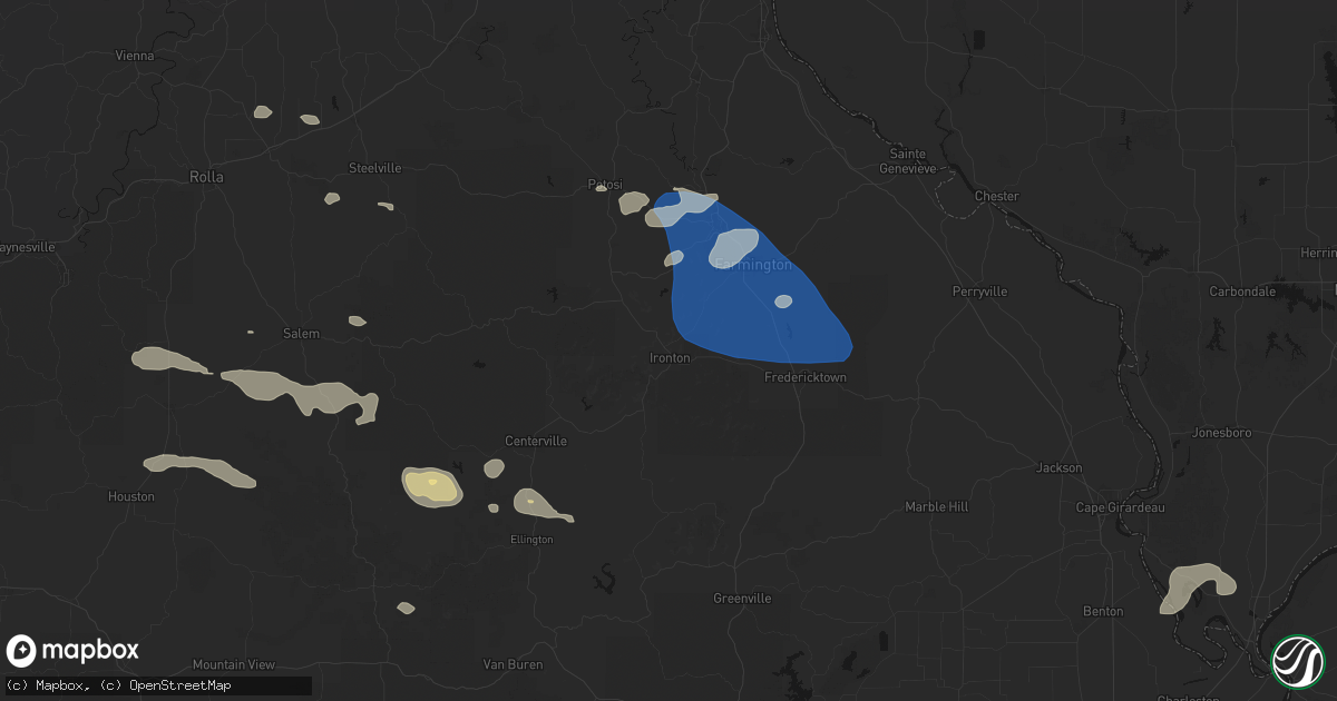 Hail map in Ironton, MO on July 31, 2026