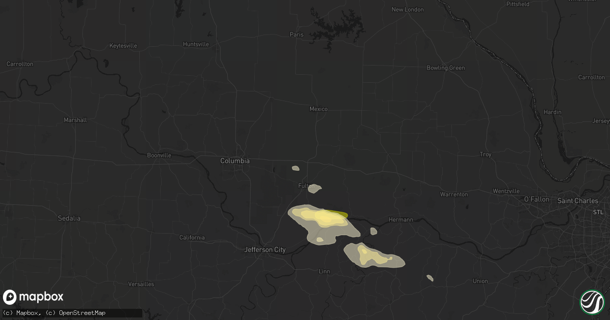 Hail map in Kingdom City, MO on July 31, 2026