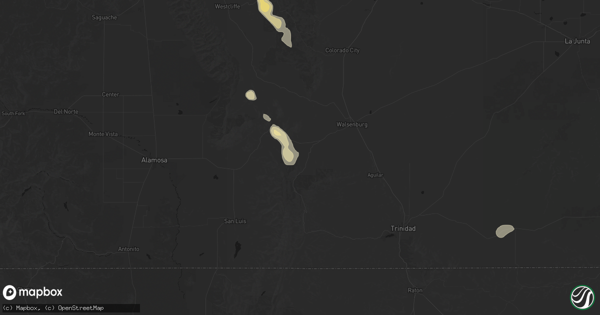 Hail map in La Veta, CO on July 31, 2026