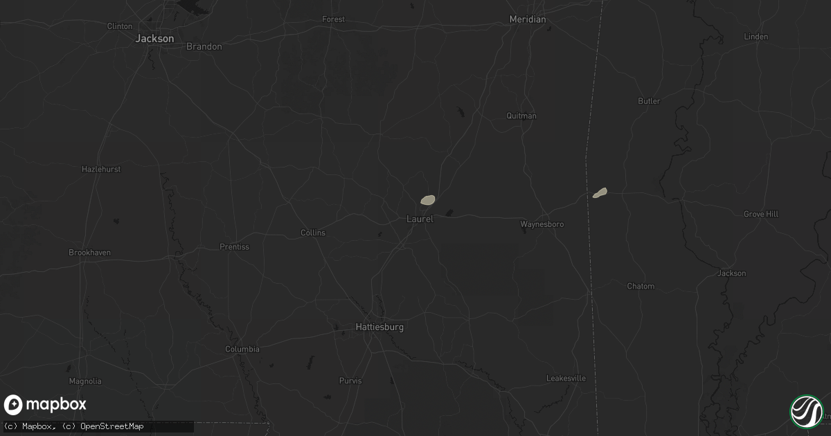 Hail map in Laurel, MS on July 31, 2026