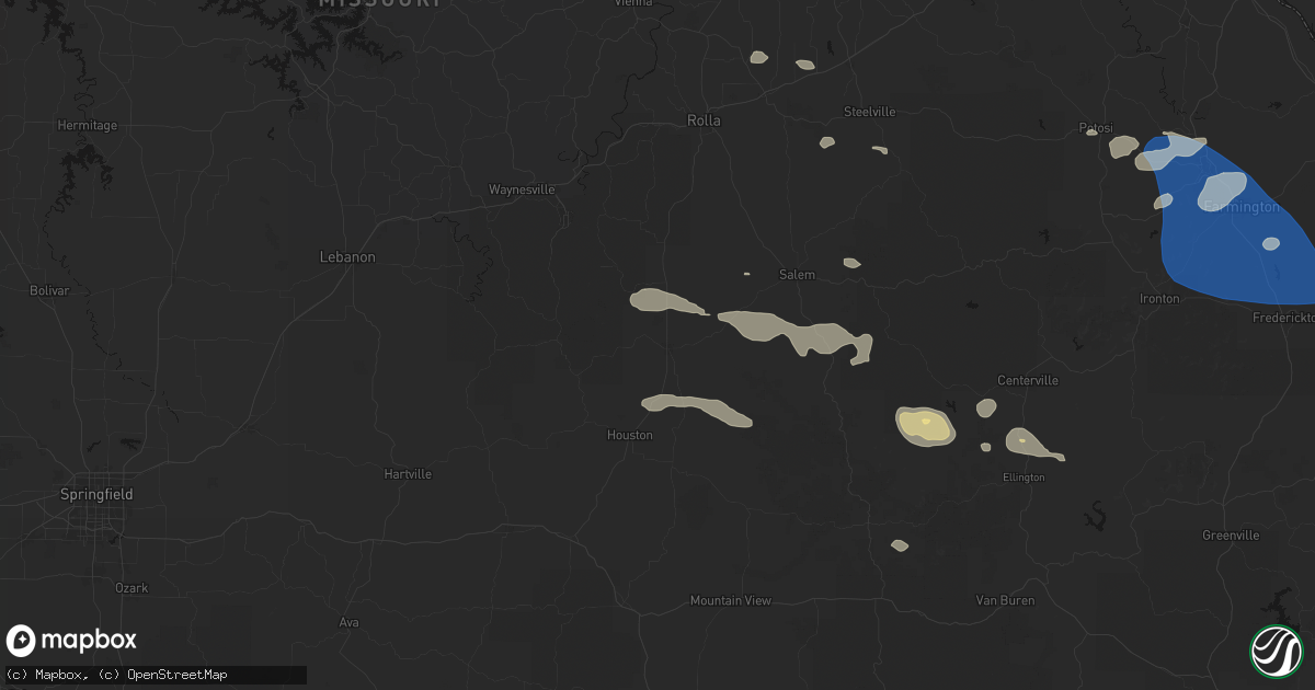 Hail map in Licking, MO on July 31, 2026