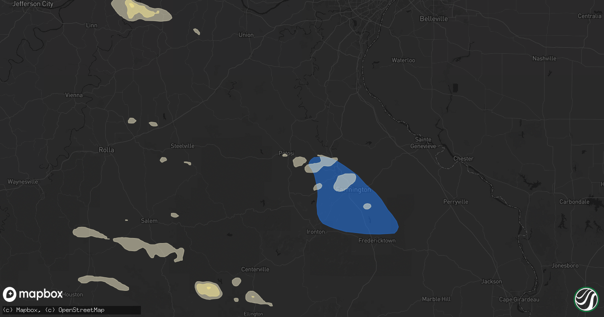 Hail map in Mineral Point, MO on July 31, 2026