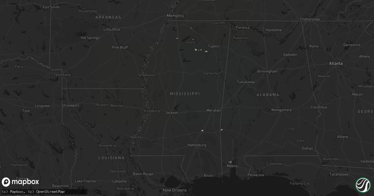 Hail map in Mississippi on July 31, 2026