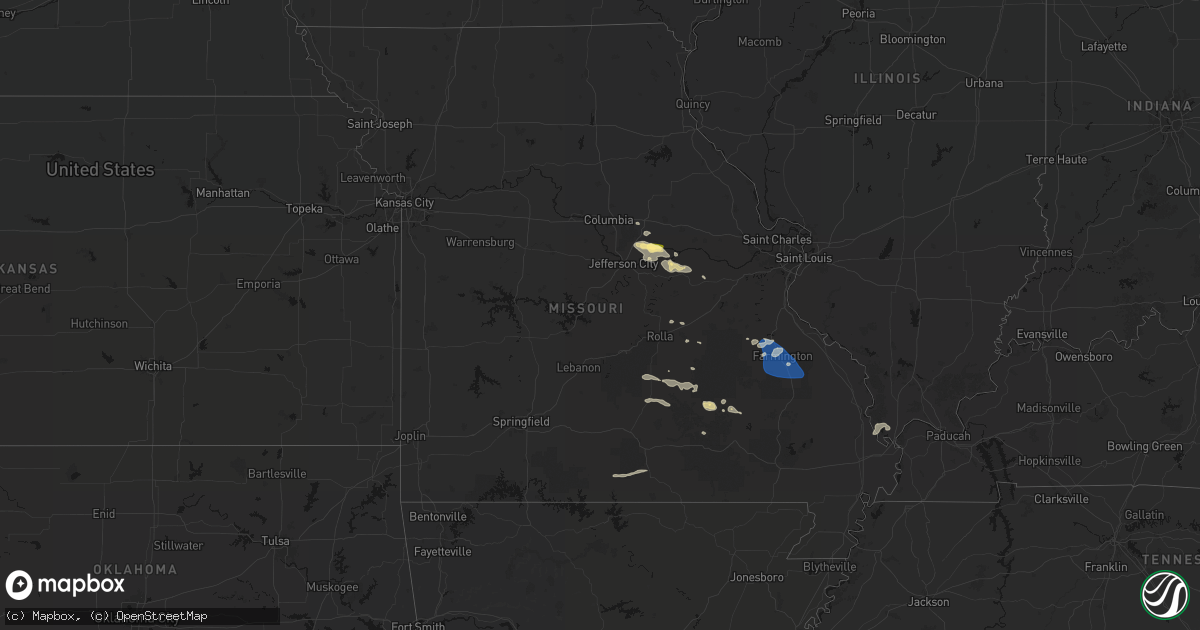 Hail map in Missouri on July 31, 2026