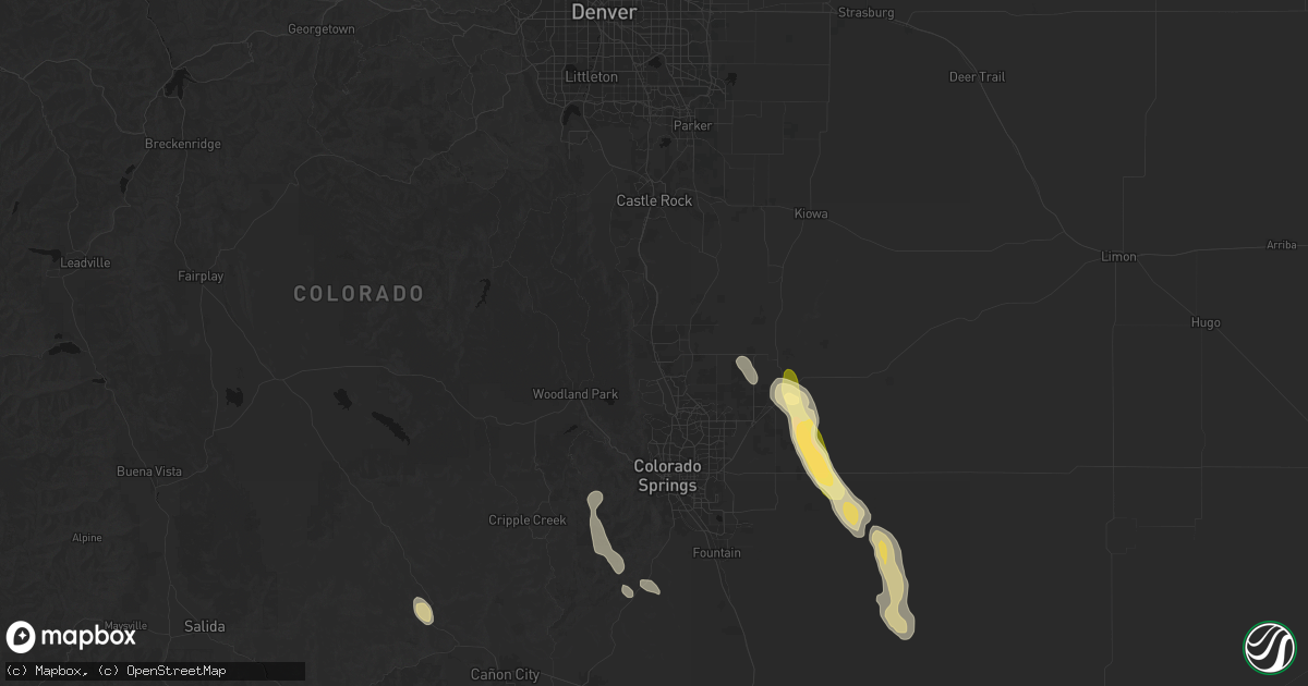 Hail map in Monument, CO on July 31, 2026