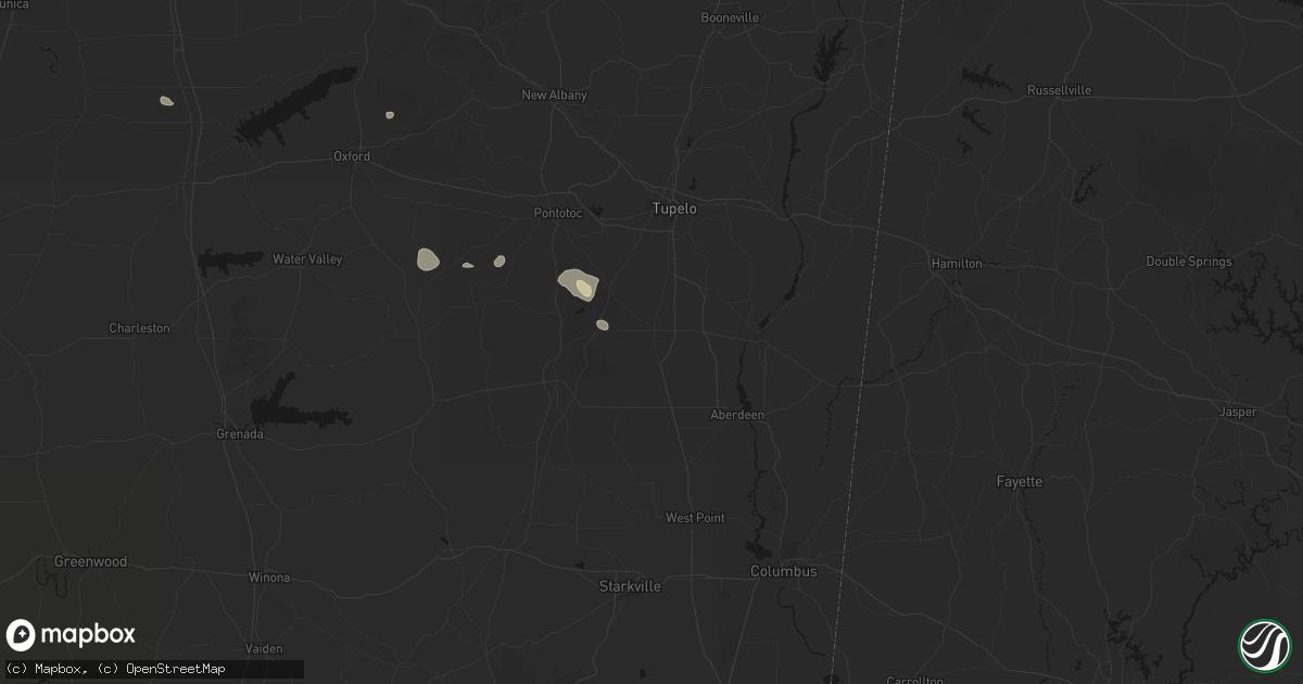 Hail map in Okolona, MS on July 31, 2026