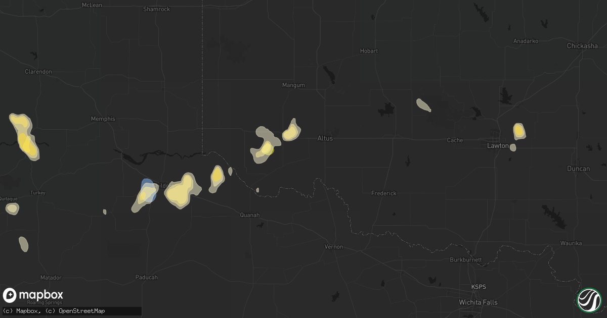 Hail map in Olustee, OK on July 31, 2026
