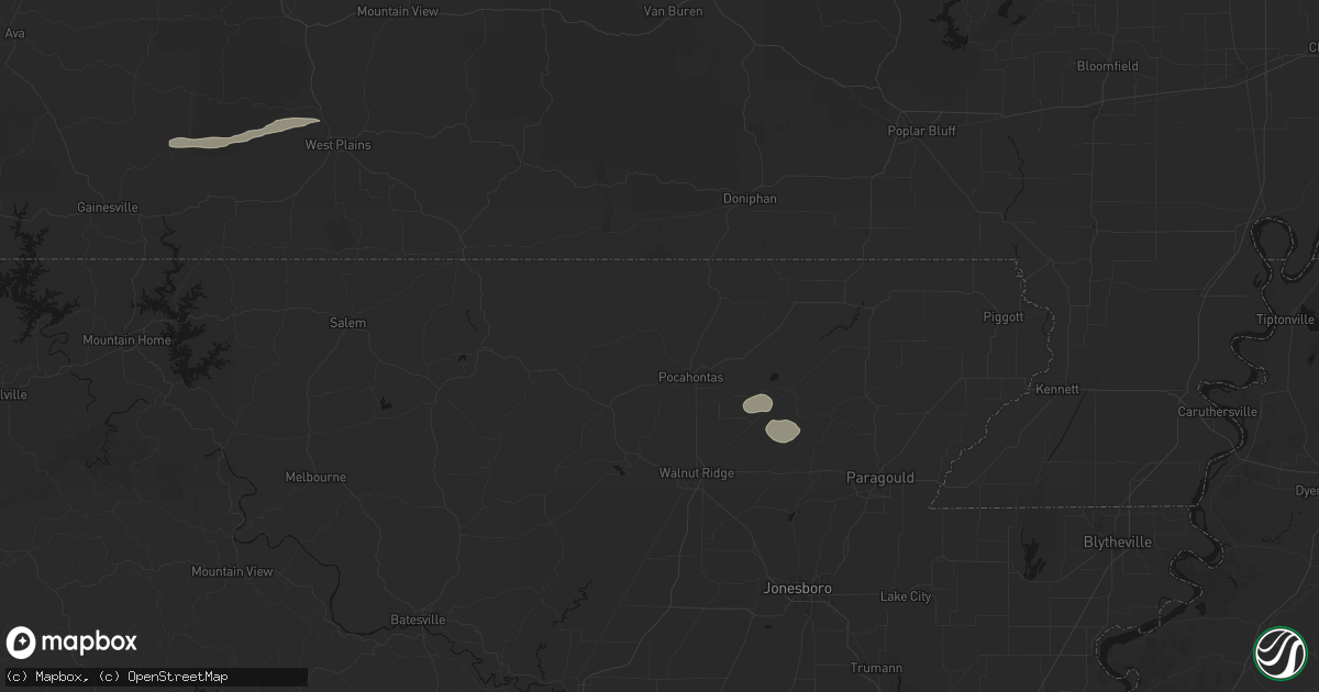 Hail map in Pocahontas, AR on July 31, 2026