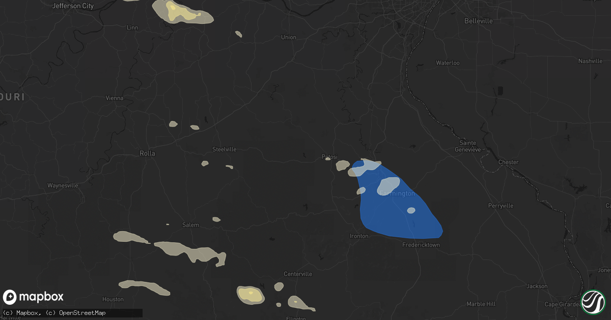 Hail map in Potosi, MO on July 31, 2026