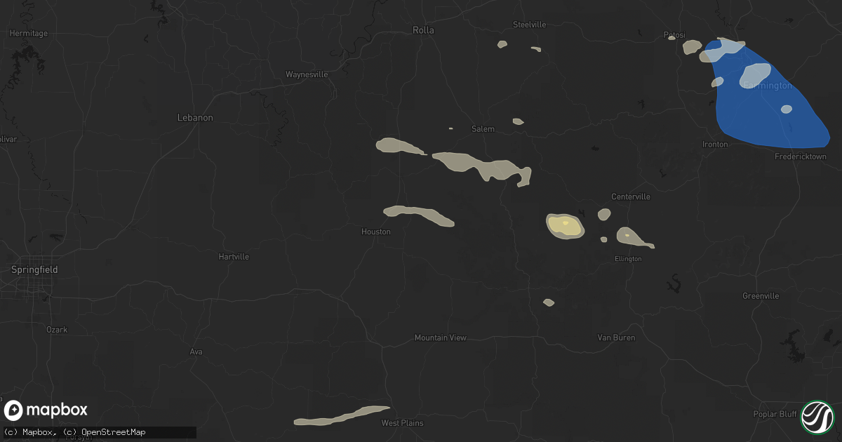 Hail map in Raymondville, MO on July 31, 2026