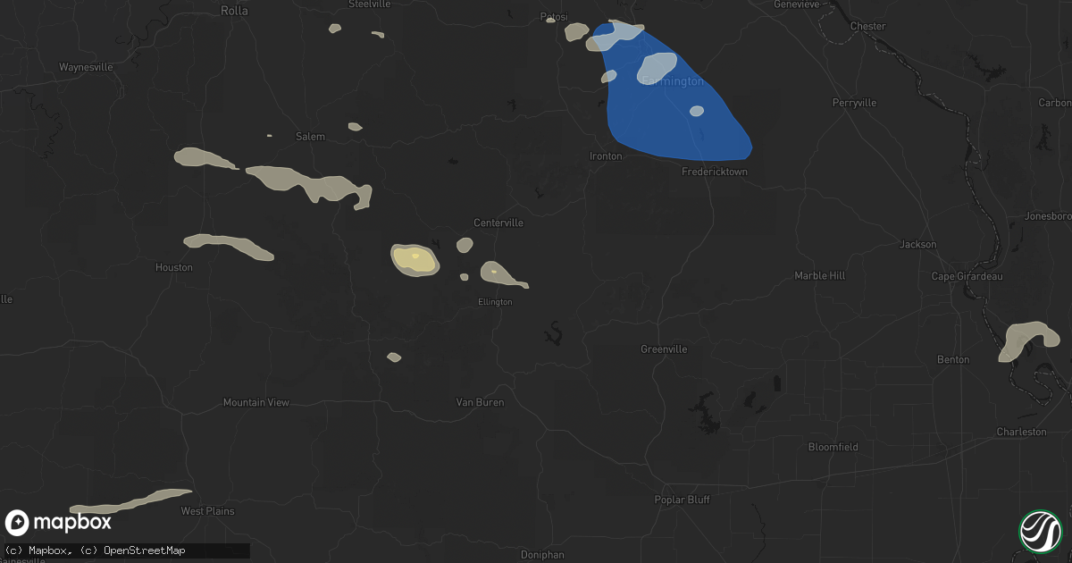 Hail map in Redford, MO on July 31, 2026
