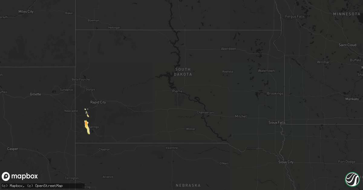 Hail map in South Dakota on July 31, 2026