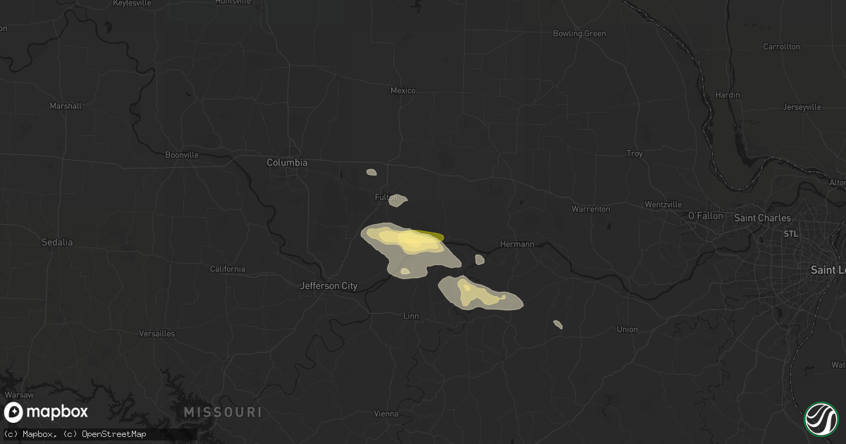 Hail map in Steedman, MO on July 31, 2026