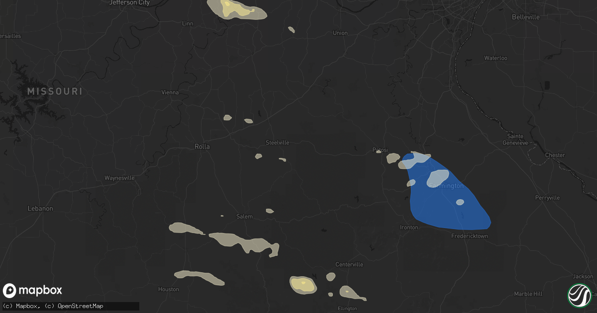 Hail map in Steelville, MO on July 31, 2026