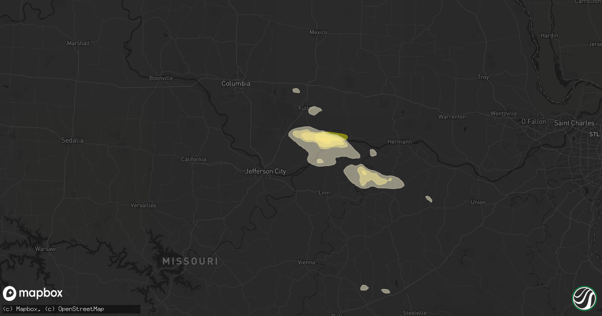 Hail map in Tebbetts, MO on July 31, 2026