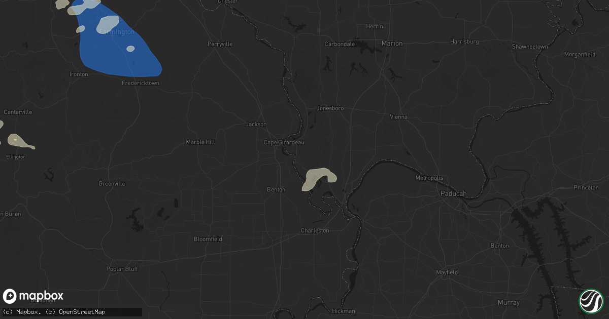 Hail map in Thebes, IL on July 31, 2026