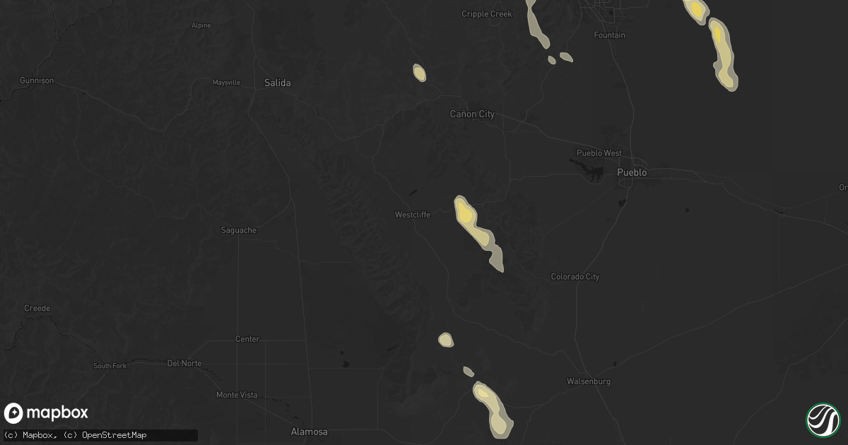 Hail map in Westcliffe, CO on July 31, 2026