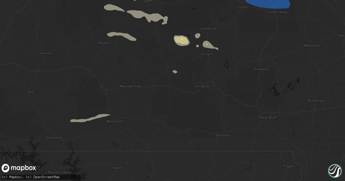 Hail map in Winona, MO on July 31, 2026