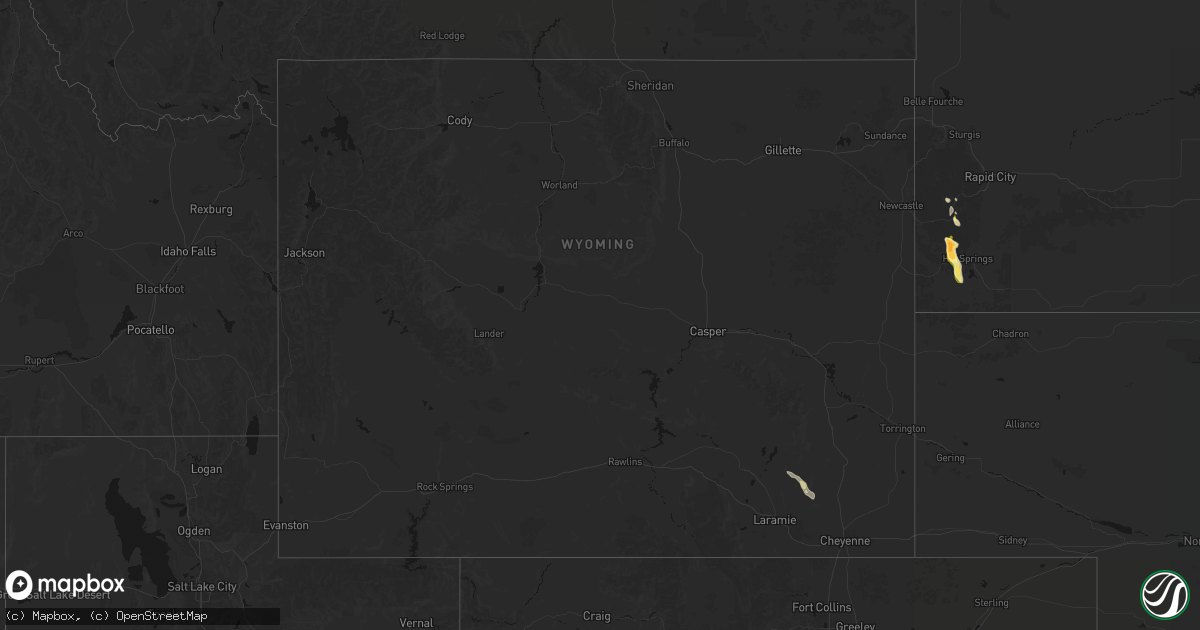 Hail map in Wyoming on July 31, 2026