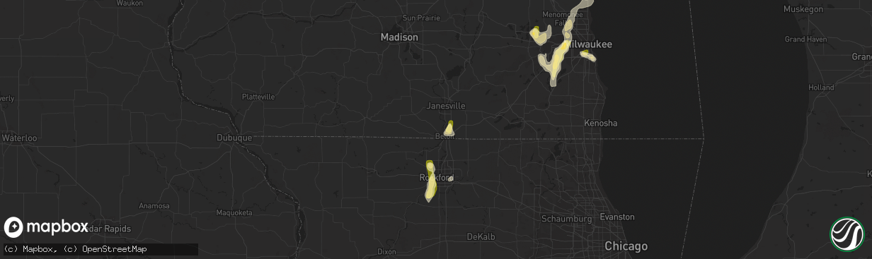 Hail map in Beloit, WI on August 1, 2014