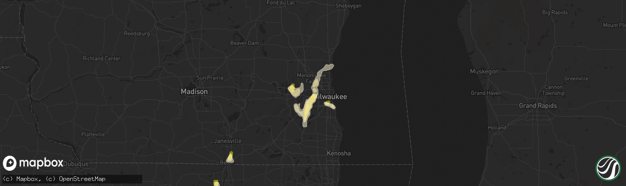 Hail map in Brookfield, WI on August 1, 2014