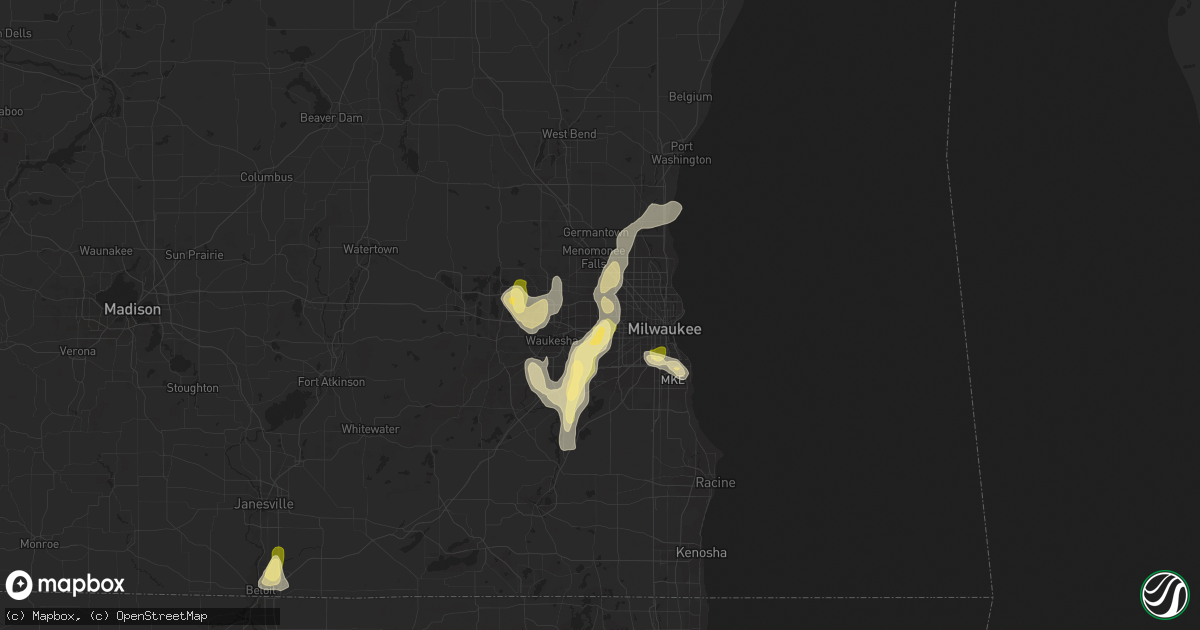 Hail map in Brookfield, WI on August 1, 2014