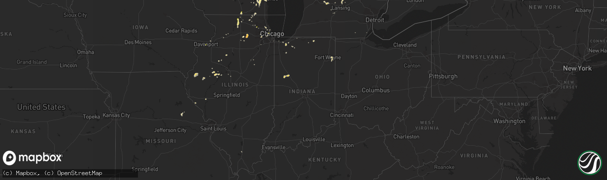 Hail map in Indiana on August 1, 2014