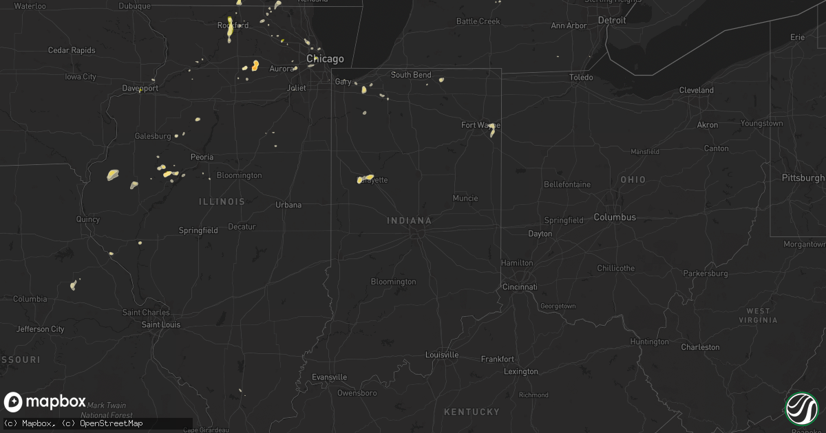 Hail map in Indiana on August 1, 2014