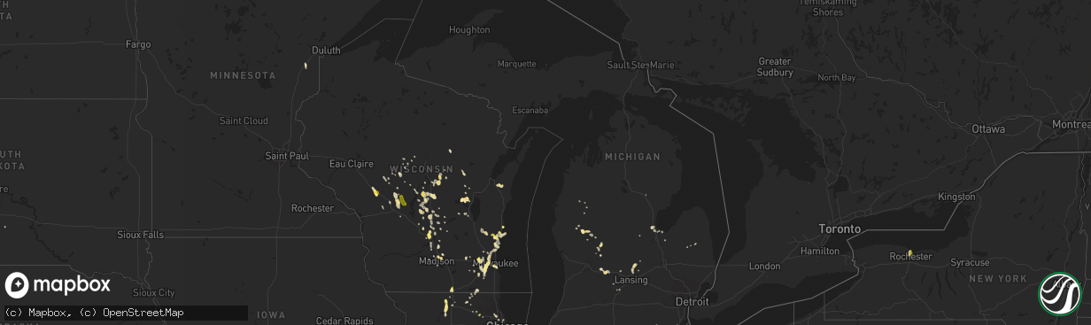 Hail map in Michigan on August 1, 2014