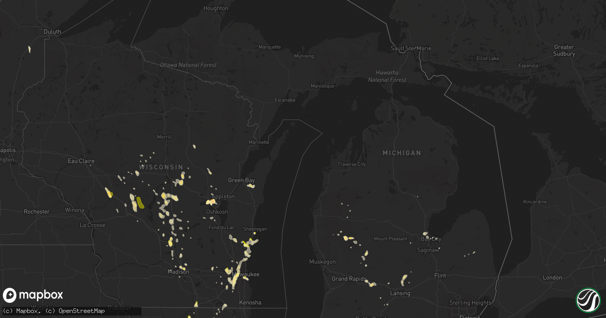 Hail map in Michigan on August 1, 2014