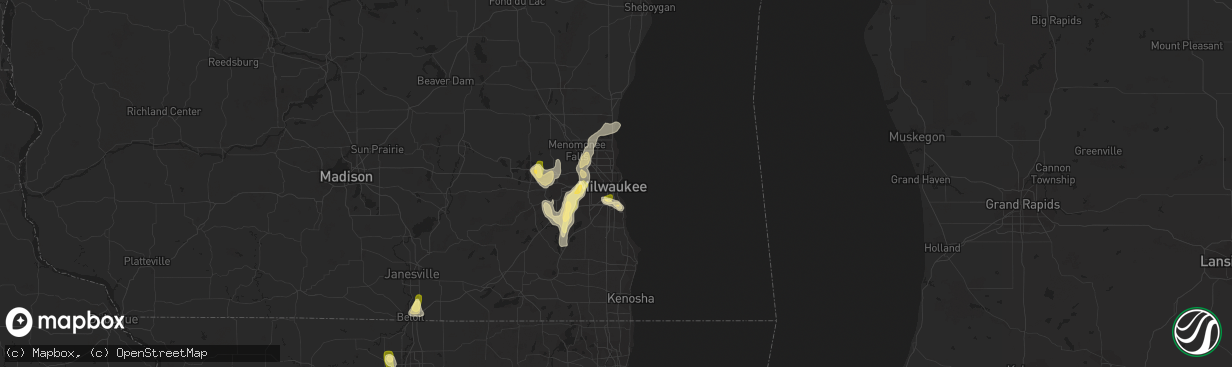 Hail map in Milwaukee, WI on August 1, 2014