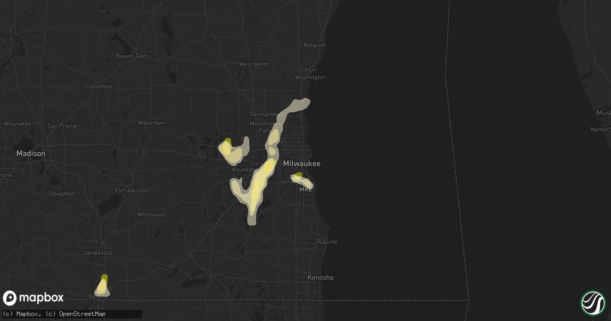 Hail map in Milwaukee, WI on August 1, 2014