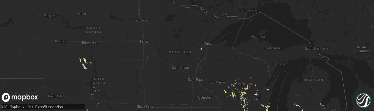 Hail map in Minnesota on August 1, 2014