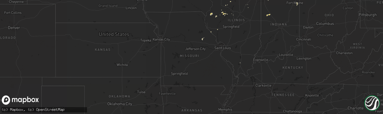 Hail map in Missouri on August 1, 2014