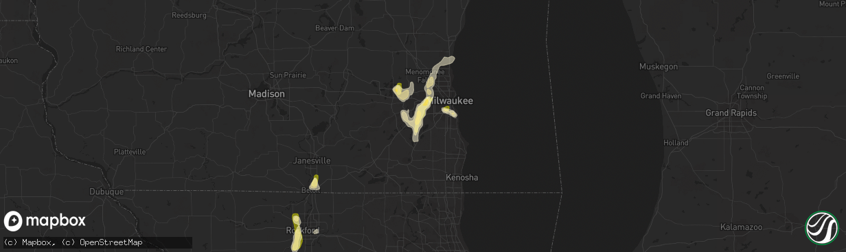 Hail map in Muskego, WI on August 1, 2014