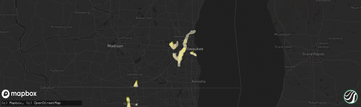 Hail map in New Berlin, WI on August 1, 2014