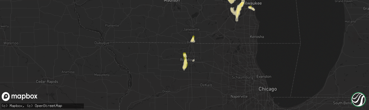 Hail map in Rockford, IL on August 1, 2014