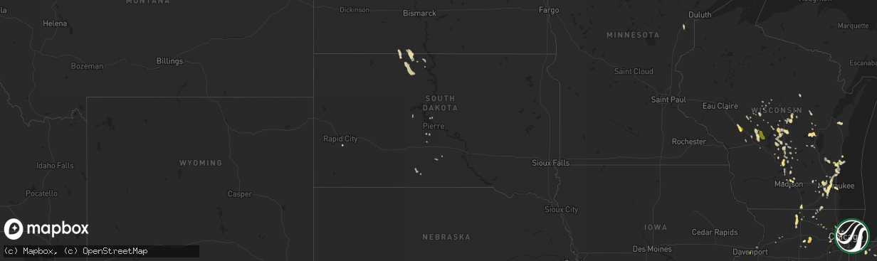 Hail map in South Dakota on August 1, 2014