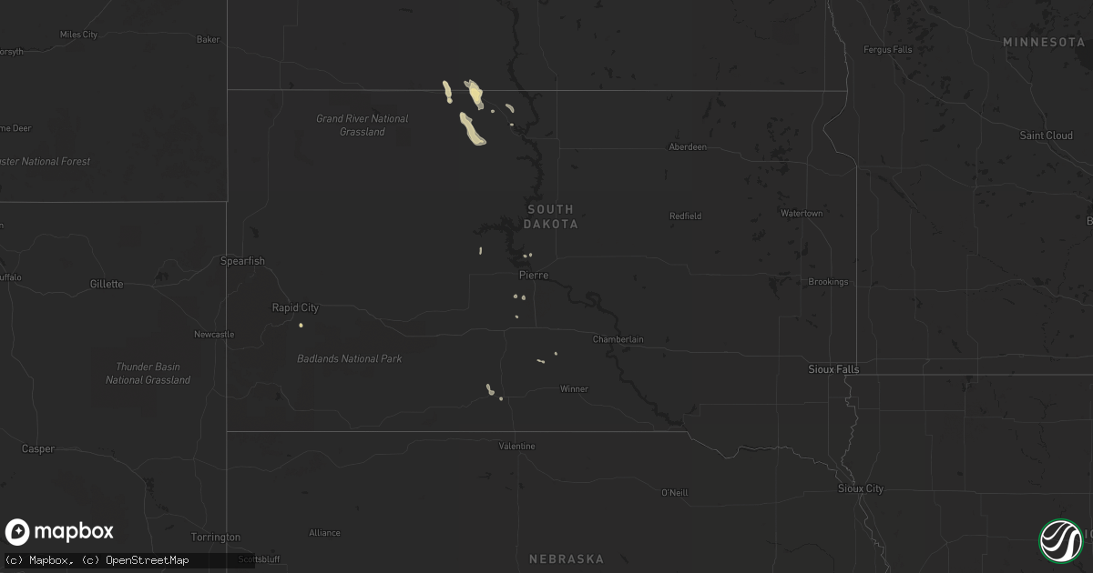 Hail map in South Dakota on August 1, 2014