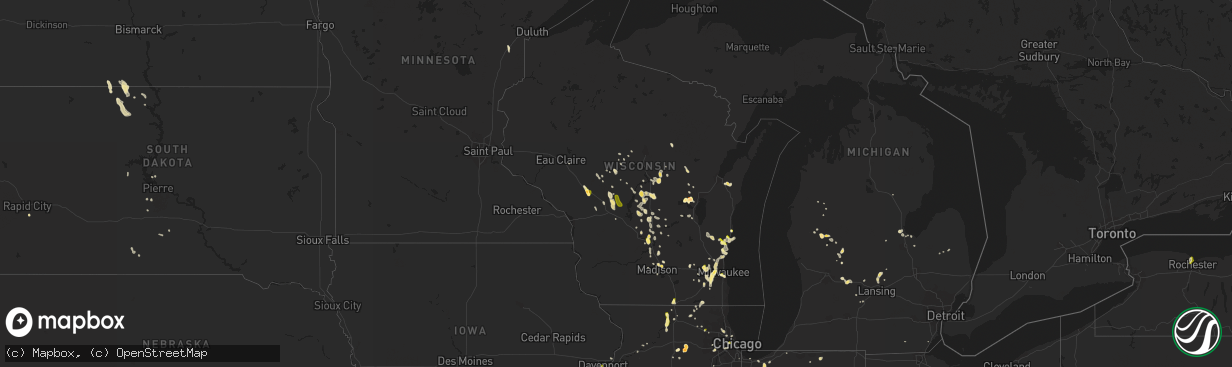 Hail map in Wisconsin on August 1, 2014