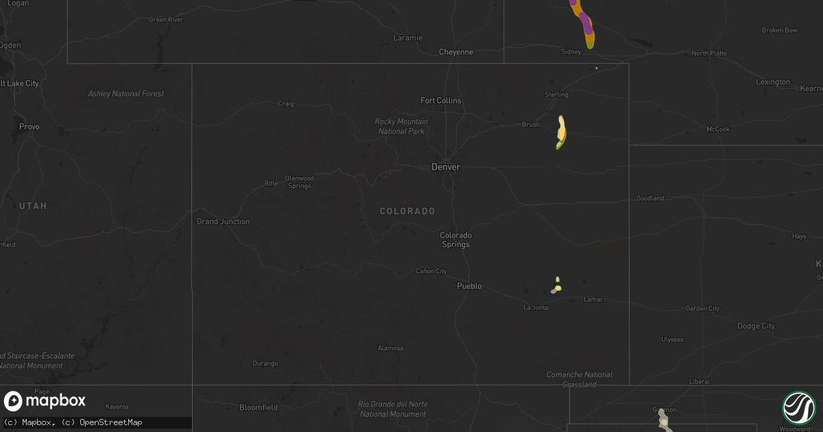 Hail map in Colorado on August 1, 2015