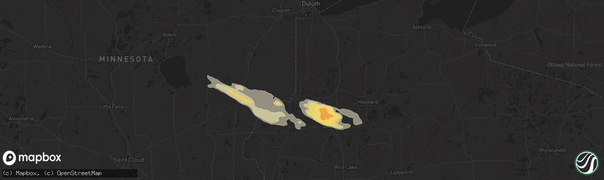 Hail map in Danbury, WI on August 1, 2015