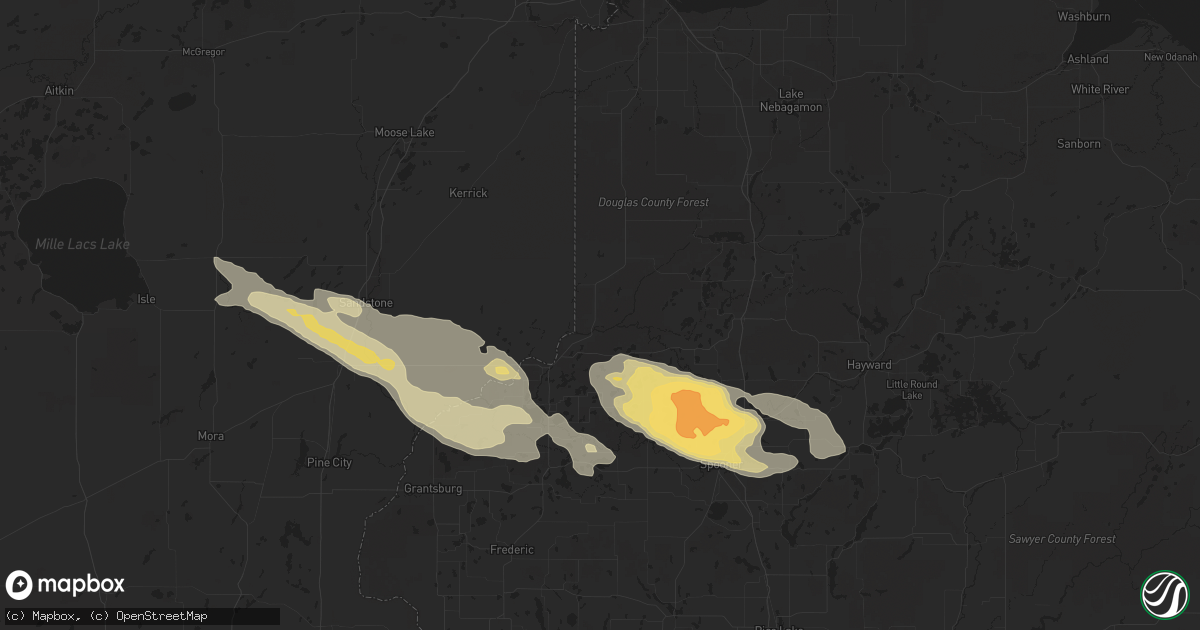 Hail map in Danbury, WI on August 1, 2015