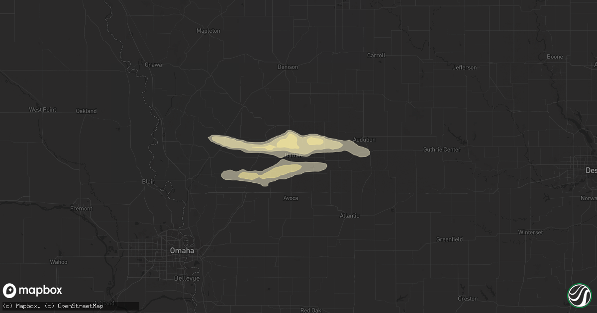 Hail map in Harlan, IA on August 1, 2015